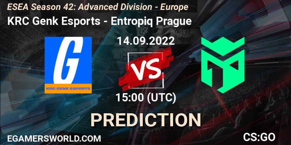 Prognose für das Spiel KRC Genk Esports VS Entropiq Prague. 14.09.2022 at 15:00. Counter-Strike (CS2) - ESEA Season 42: Advanced Division - Europe