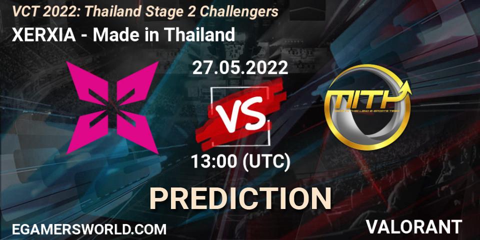 Prognose für das Spiel XERXIA VS Made in Thailand. 27.05.2022 at 13:20. VALORANT - VCT 2022: Thailand Stage 2 Challengers