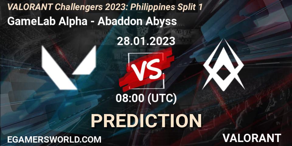 Prognose für das Spiel GameLab Alpha VS Abaddon Abyss. 28.01.23. VALORANT - VALORANT Challengers 2023: Philippines Split 1