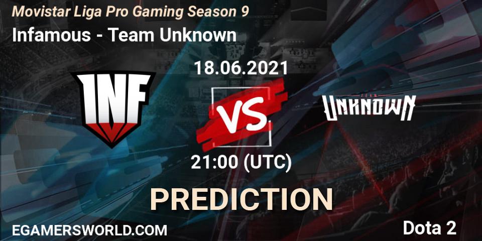 Prognose für das Spiel Infamous VS Team Unknown. 18.06.21. Dota 2 - Movistar Liga Pro Gaming Season 9