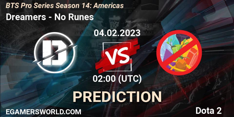 Prognose für das Spiel Dreamers VS No Runes. 04.02.23. Dota 2 - BTS Pro Series Season 14: Americas