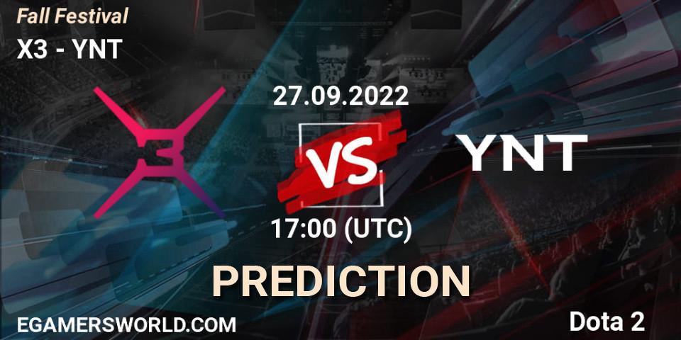 Prognose für das Spiel X3 VS YNT. 27.09.2022 at 17:00. Dota 2 - Fall Festival