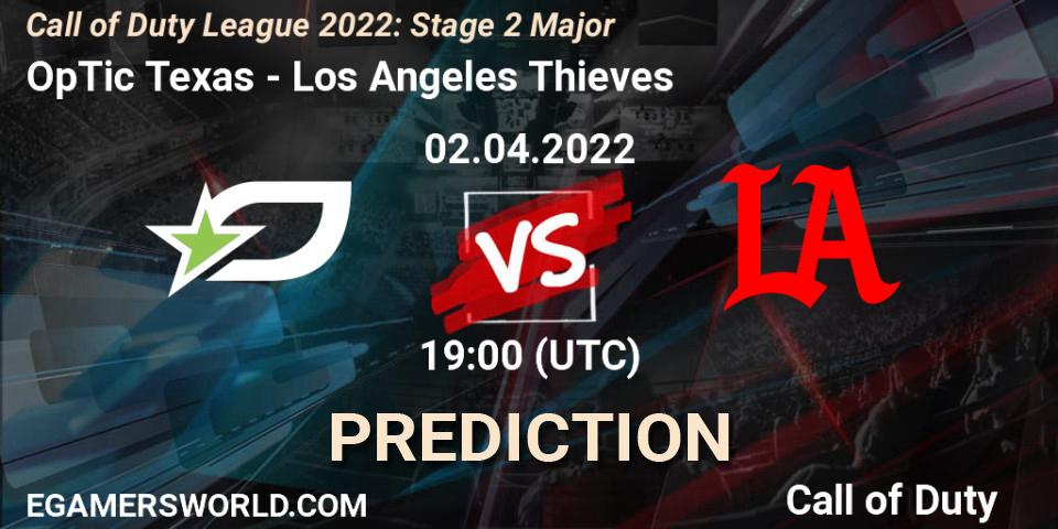 Prognose für das Spiel OpTic Texas VS Los Angeles Thieves. 02.04.22. Call of Duty - Call of Duty League 2022: Stage 2 Major