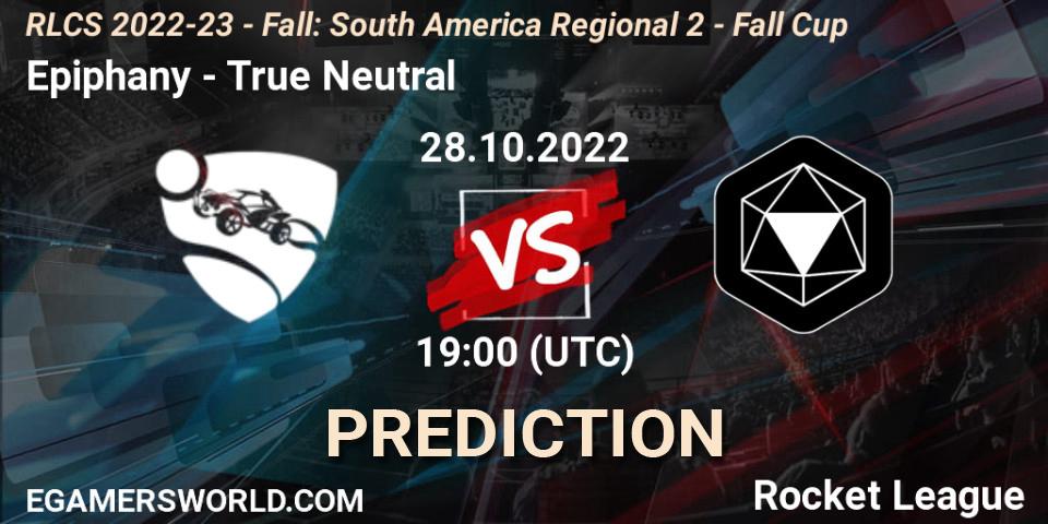 Prognose für das Spiel Epiphany VS True Neutral. 28.10.2022 at 19:00. Rocket League - RLCS 2022-23 - Fall: South America Regional 2 - Fall Cup