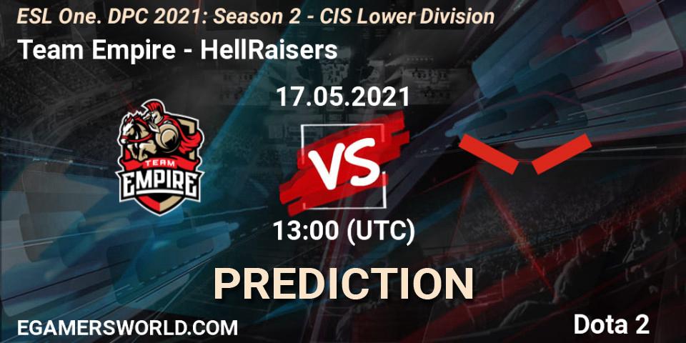 Prognose für das Spiel Team Empire VS HellRaisers. 17.05.2021 at 12:55. Dota 2 - ESL One. DPC 2021: Season 2 - CIS Lower Division