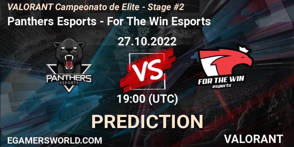 Prognose für das Spiel Panthers Esports VS For The Win Esports. 27.10.2022 at 19:00. VALORANT - VALORANT Campeonato de Elite - Stage #2