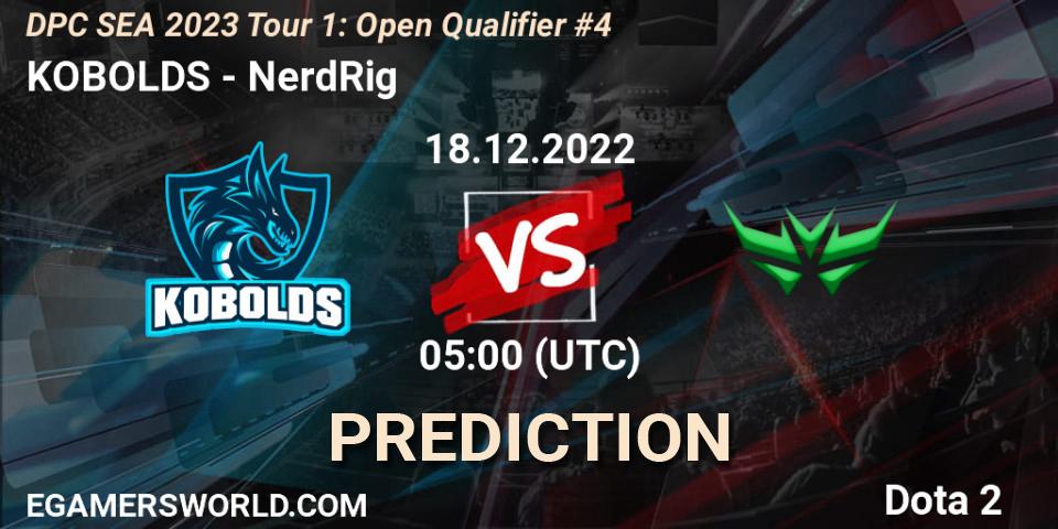 Prognose für das Spiel KOBOLDS VS NerdRig. 18.12.2022 at 05:00. Dota 2 - DPC SEA 2023 Tour 1: Open Qualifier #4