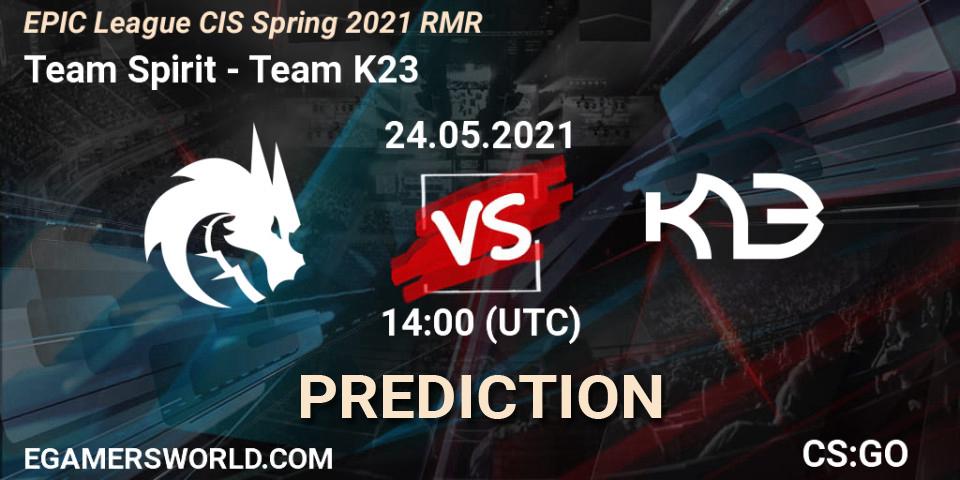 Prognose für das Spiel Team Spirit VS Team K23. 24.05.2021 at 14:00. Counter-Strike (CS2) - EPIC League CIS Spring 2021 RMR