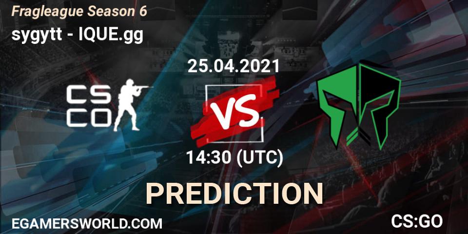 Prognose für das Spiel sygytt VS IQUE.gg. 25.04.2021 at 14:30. Counter-Strike (CS2) - Fragleague Season 6