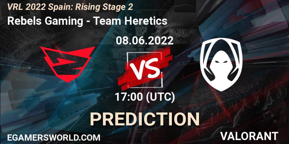 Prognose für das Spiel Rebels Gaming VS Team Heretics. 08.06.2022 at 17:25. VALORANT - VRL 2022 Spain: Rising Stage 2