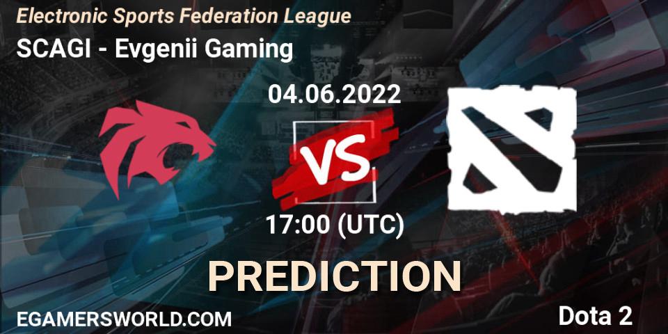 Prognose für das Spiel SCAGI VS Evgenii Gaming. 04.06.2022 at 17:06. Dota 2 - Electronic Sports Federation League