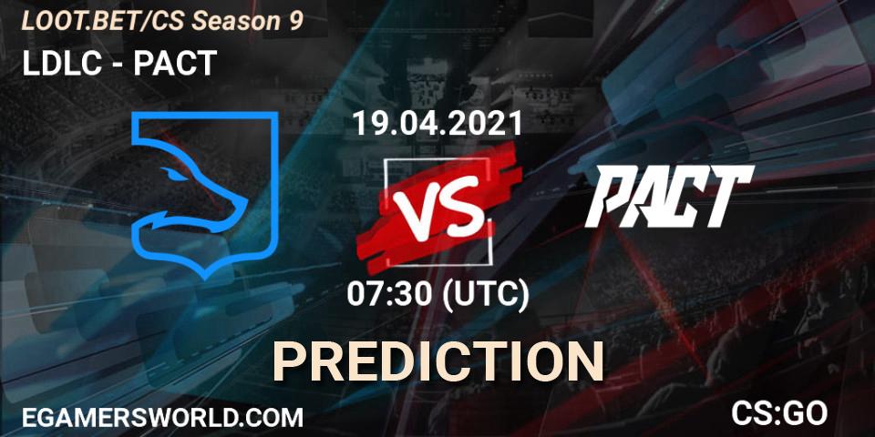 Prognose für das Spiel LDLC VS PACT. 19.04.2021 at 07:30. Counter-Strike (CS2) - LOOT.BET/CS Season 9
