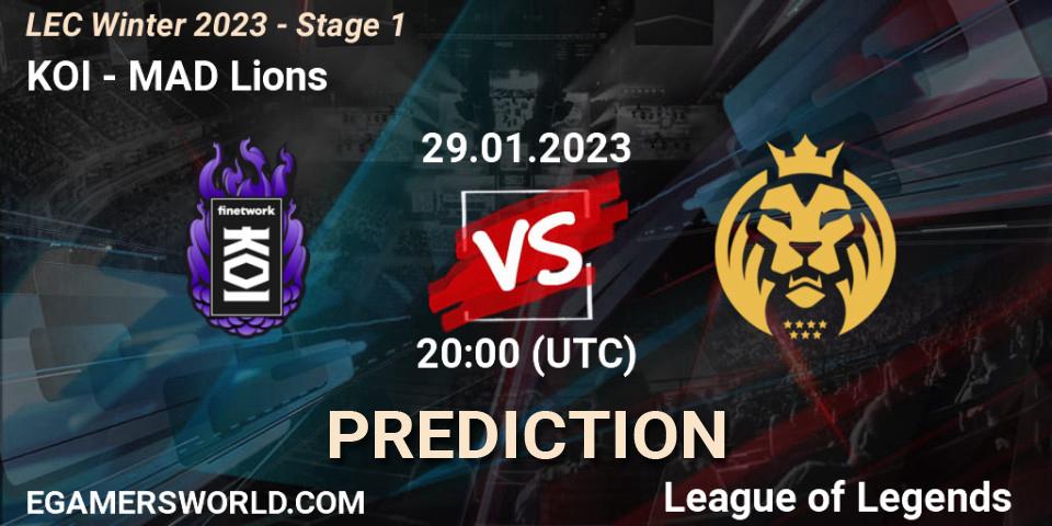 Prognose für das Spiel KOI VS MAD Lions. 29.01.23. LoL - LEC Winter 2023 - Stage 1