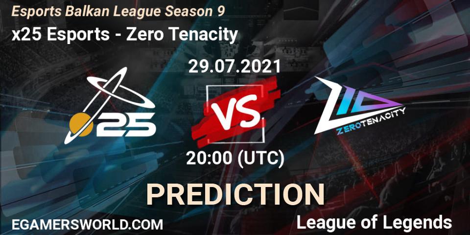 Prognose für das Spiel x25 Esports VS Zero Tenacity. 29.07.2021 at 20:00. LoL - Esports Balkan League Season 9