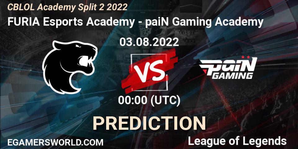 Prognose für das Spiel FURIA Esports Academy VS paiN Gaming Academy. 03.08.2022 at 00:00. LoL - CBLOL Academy Split 2 2022