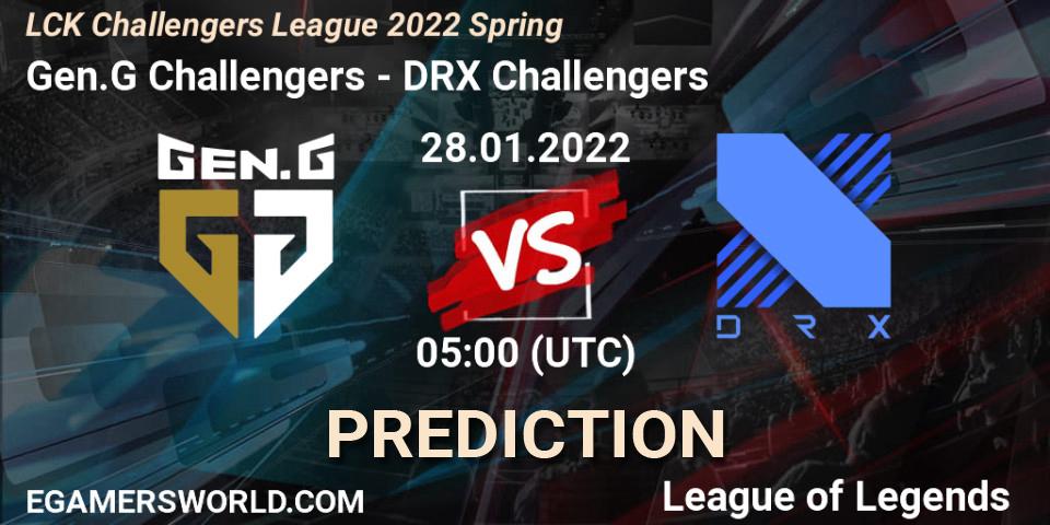 Prognose für das Spiel Gen.G Challengers VS DRX Challengers. 28.01.2022 at 05:00. LoL - LCK Challengers League 2022 Spring