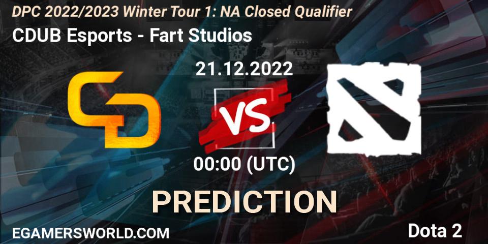 Prognose für das Spiel CDUB Esports VS Fart Studios. 21.12.2022 at 00:49. Dota 2 - DPC 2022/2023 Winter Tour 1: NA Closed Qualifier