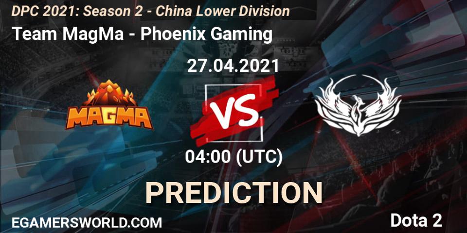 Prognose für das Spiel Team MagMa VS Phoenix Gaming. 27.04.2021 at 03:55. Dota 2 - DPC 2021: Season 2 - China Lower Division
