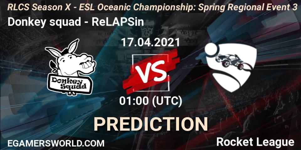 Prognose für das Spiel Donkey squad VS ReLAPSin. 17.04.2021 at 01:00. Rocket League - RLCS Season X - ESL Oceanic Championship: Spring Regional Event 3