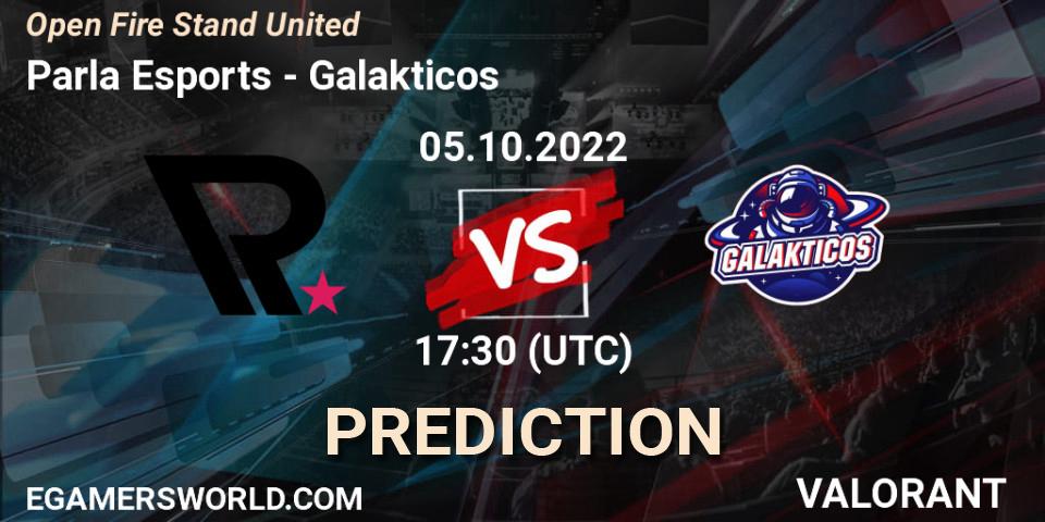 Prognose für das Spiel Parla Esports VS Galakticos. 05.10.2022 at 17:40. VALORANT - Open Fire Stand United