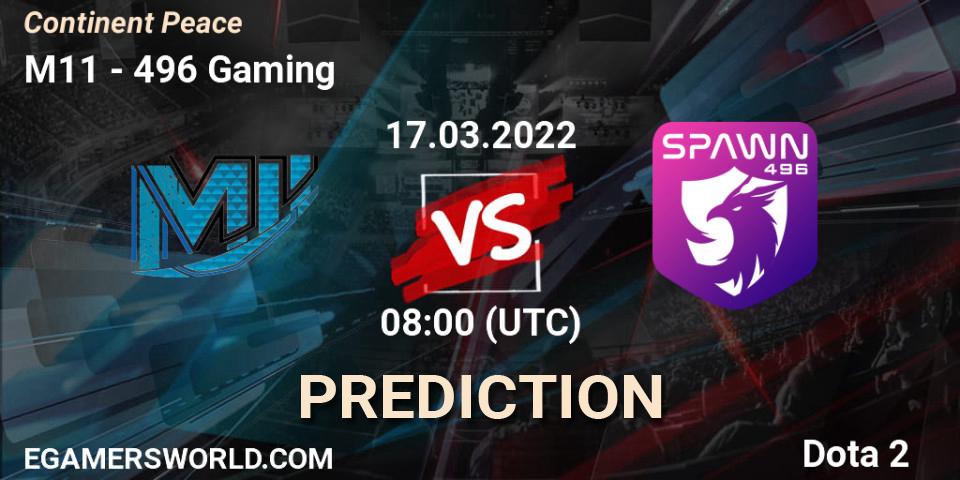 Prognose für das Spiel M11 VS 496 Gaming. 17.03.2022 at 07:16. Dota 2 - Continent Peace