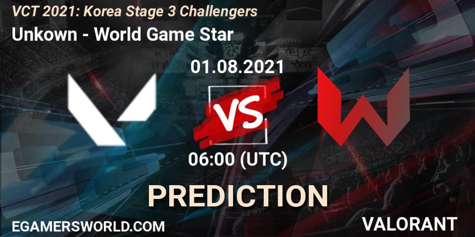 Prognose für das Spiel Unkown VS World Game Star. 01.08.2021 at 06:00. VALORANT - VCT 2021: Korea Stage 3 Challengers