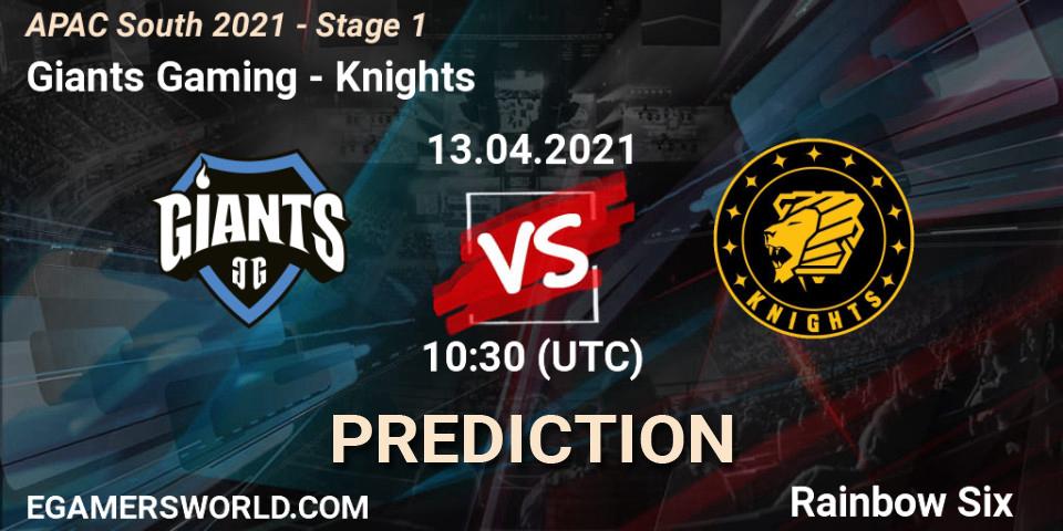 Prognose für das Spiel Giants Gaming VS Knights. 13.04.21. Rainbow Six - APAC South 2021 - Stage 1