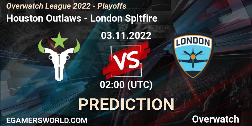 Prognose für das Spiel Houston Outlaws VS London Spitfire. 03.11.22. Overwatch - Overwatch League 2022 - Playoffs