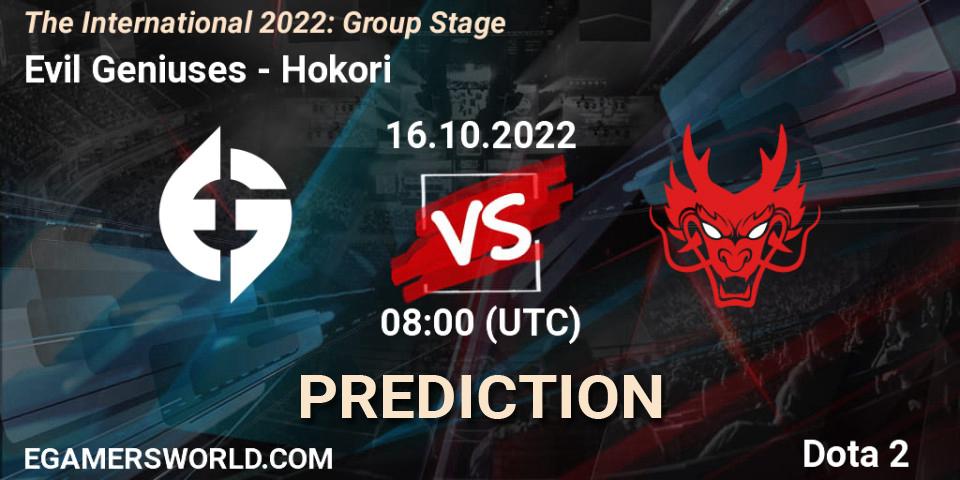 Prognose für das Spiel Evil Geniuses VS Hokori. 16.10.2022 at 08:48. Dota 2 - The International 2022: Group Stage