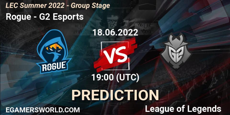 Prognose für das Spiel Rogue VS G2 Esports. 18.06.22. LoL - LEC Summer 2022 - Group Stage