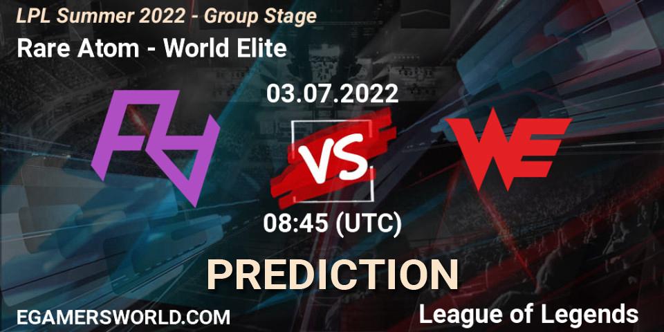 Prognose für das Spiel Rare Atom VS World Elite. 03.07.22. LoL - LPL Summer 2022 - Group Stage