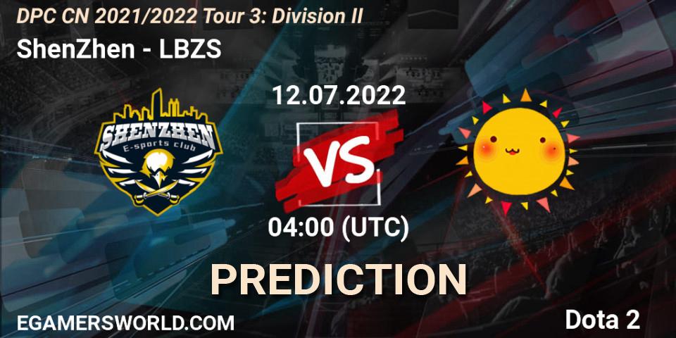 Prognose für das Spiel ShenZhen VS LBZS. 12.07.22. Dota 2 - DPC CN 2021/2022 Tour 3: Division II