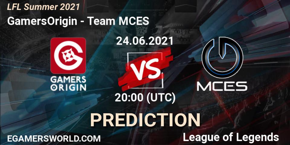 Prognose für das Spiel GamersOrigin VS Team MCES. 24.06.2021 at 20:00. LoL - LFL Summer 2021