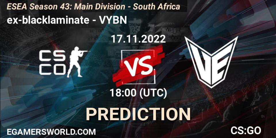 Prognose für das Spiel ex-blacklaminate VS VYBN. 17.11.22. CS2 (CS:GO) - ESEA Season 43: Main Division - South Africa