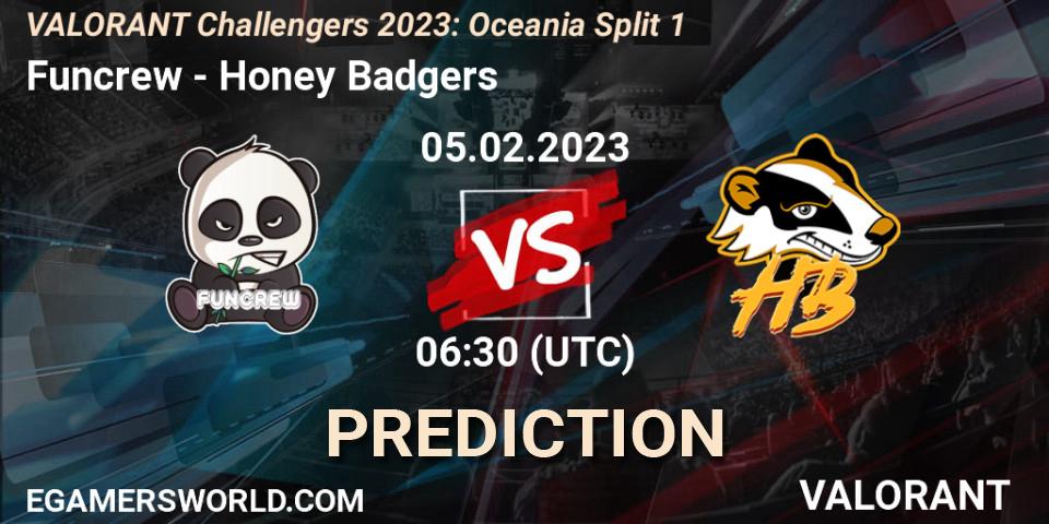 Prognose für das Spiel Funcrew VS Honey Badgers. 05.02.23. VALORANT - VALORANT Challengers 2023: Oceania Split 1