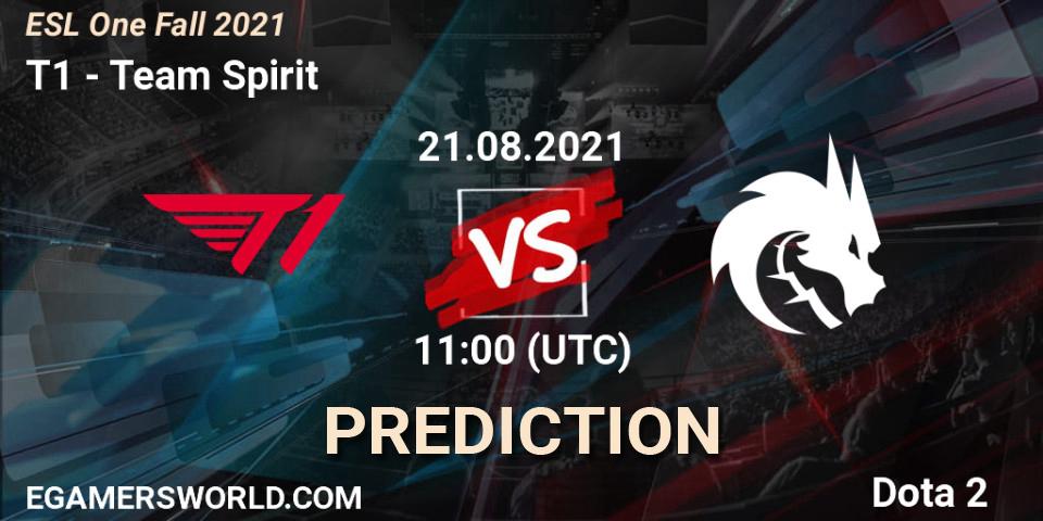 Prognose für das Spiel T1 VS Team Spirit. 21.08.2021 at 11:45. Dota 2 - ESL One Fall 2021