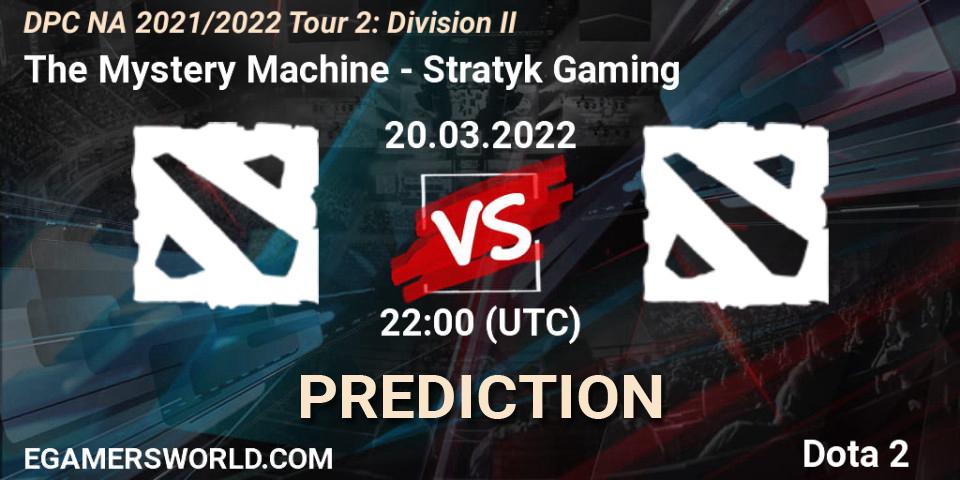 Prognose für das Spiel The Mystery Machine VS Stratyk Gaming. 20.03.2022 at 22:55. Dota 2 - DP 2021/2022 Tour 2: NA Division II (Lower) - ESL One Spring 2022