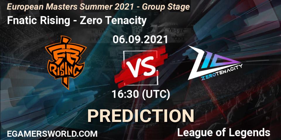 Prognose für das Spiel Fnatic Rising VS Zero Tenacity. 06.09.21. LoL - European Masters Summer 2021 - Group Stage