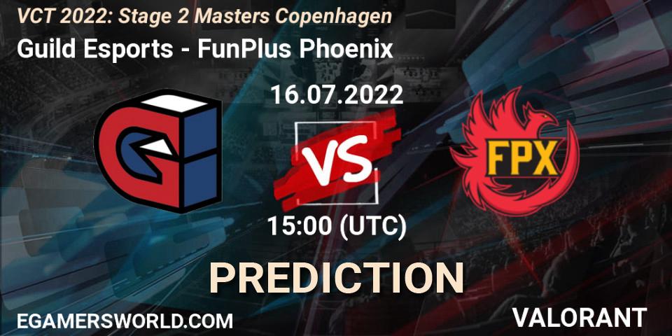 Prognose für das Spiel Guild Esports VS FunPlus Phoenix. 16.07.2022 at 15:15. VALORANT - VCT 2022: Stage 2 Masters Copenhagen