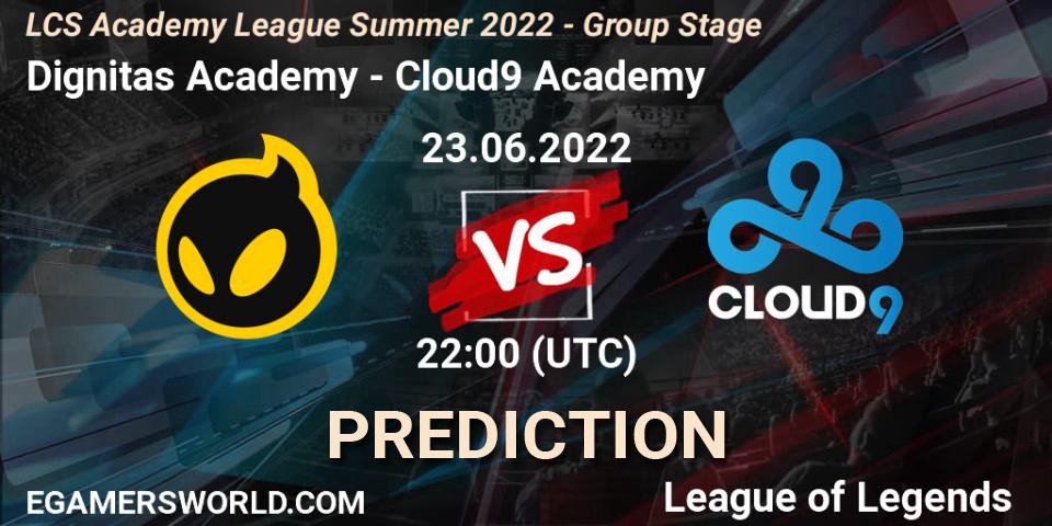 Prognose für das Spiel Dignitas Academy VS Cloud9 Academy. 23.06.22. LoL - LCS Academy League Summer 2022 - Group Stage