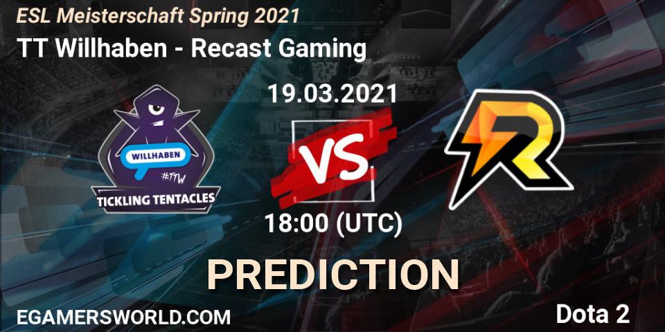 Prognose für das Spiel TT Willhaben VS Recast Gaming. 19.03.2021 at 18:03. Dota 2 - ESL Meisterschaft Spring 2021