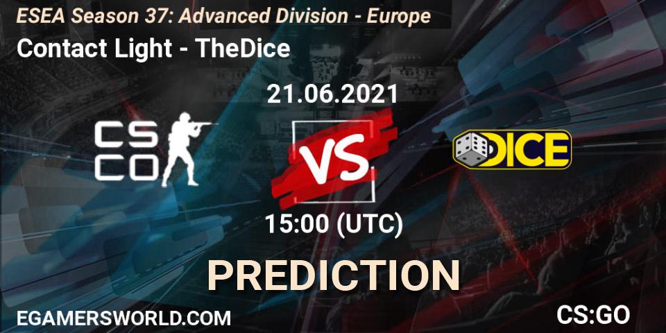 Prognose für das Spiel Contact Light VS TheDice. 21.06.2021 at 15:00. Counter-Strike (CS2) - ESEA Season 37: Advanced Division - Europe