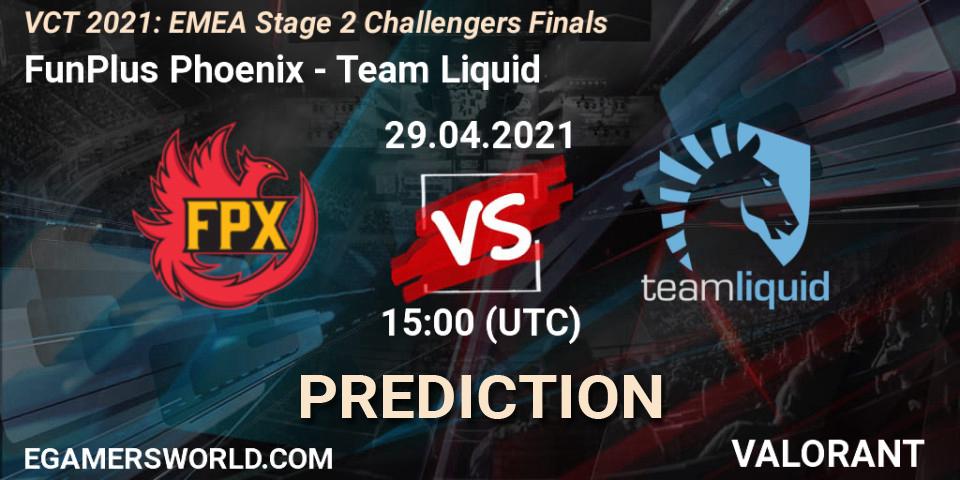 Prognose für das Spiel FunPlus Phoenix VS Team Liquid. 29.04.2021 at 15:00. VALORANT - VCT 2021: EMEA Stage 2 Challengers Finals