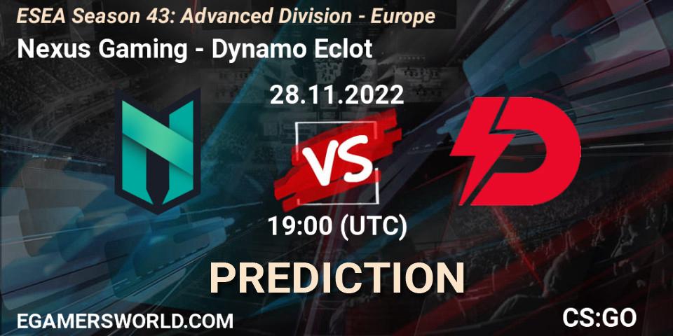 Prognose für das Spiel Nexus Gaming VS Dynamo Eclot. 28.11.22. CS2 (CS:GO) - ESEA Season 43: Advanced Division - Europe