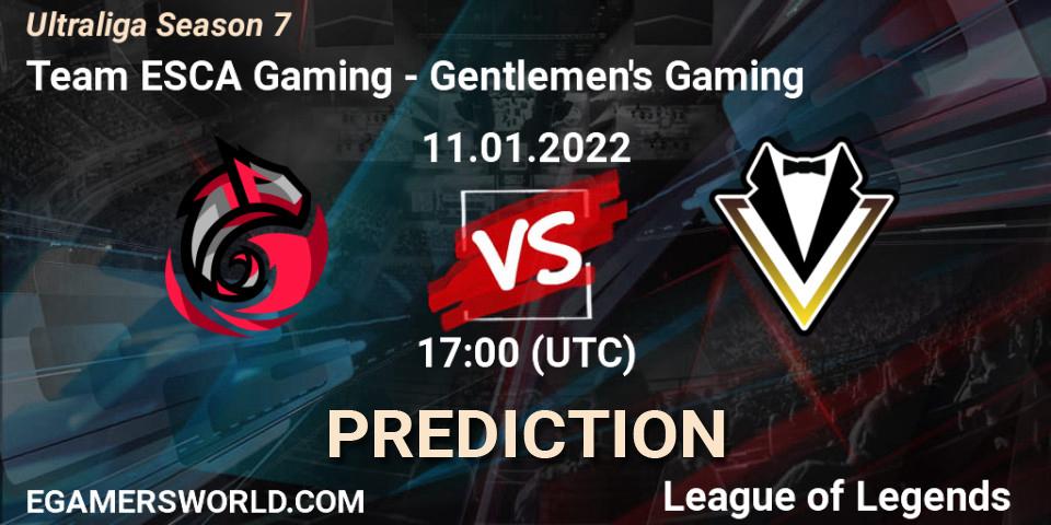 Prognose für das Spiel Team ESCA Gaming VS Gentlemen's Gaming. 11.01.2022 at 17:00. LoL - Ultraliga Season 7