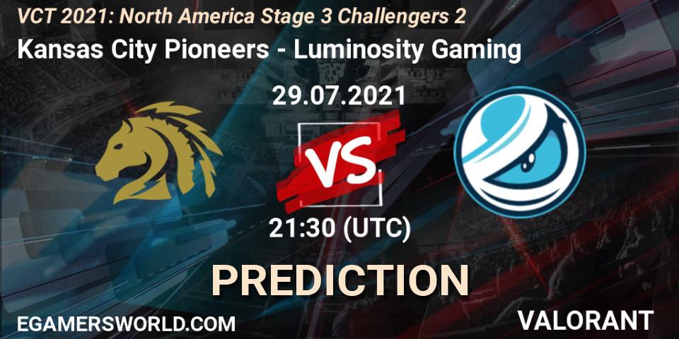 Prognose für das Spiel Kansas City Pioneers VS Luminosity Gaming. 29.07.2021 at 23:00. VALORANT - VCT 2021: North America Stage 3 Challengers 2