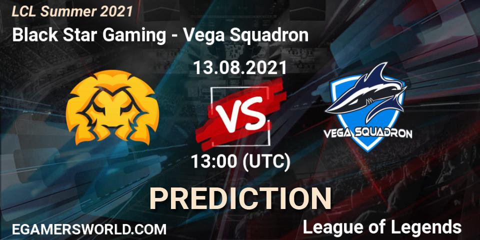 Prognose für das Spiel Black Star Gaming VS Vega Squadron. 13.08.21. LoL - LCL Summer 2021