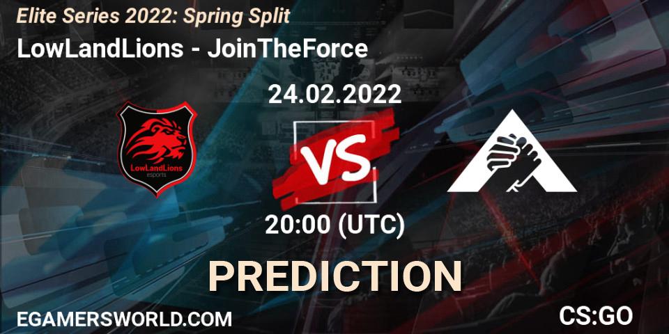Prognose für das Spiel LowLandLions VS JoinTheForce. 24.02.2022 at 20:00. Counter-Strike (CS2) - Elite Series 2022: Spring Split
