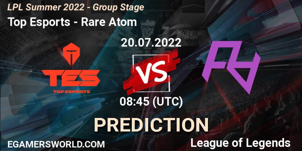 Prognose für das Spiel Top Esports VS Rare Atom. 20.07.22. LoL - LPL Summer 2022 - Group Stage