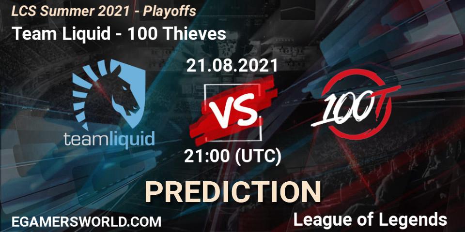 Prognose für das Spiel Team Liquid VS 100 Thieves. 21.08.2021 at 21:00. LoL - LCS Summer 2021 - Playoffs